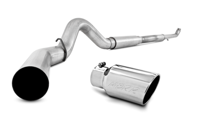 S60200409 - MBRP's 5-inch Down Pipe Back XP Series Exhaust System for your 2001-2007 GMC Chevy Duramax 6.6L LB7, LLY, and LBZ diesel pickup. Made from 16 gauge T409 stainless steel (which lasts longer than aluminized exhaust), this kit comes with a T304 polished stainless muffler and exhaust tips.